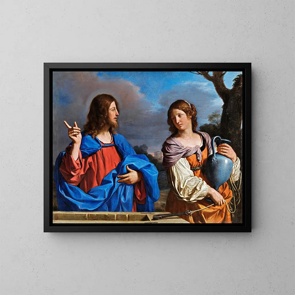 Jesus und die Samariterin am Brunnen - Guercino — gerahmtes Bild an der Wand