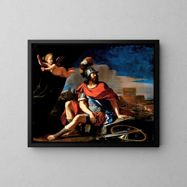 Mars mit Cupido - Guercino — gerahmtes Bild an der Wand