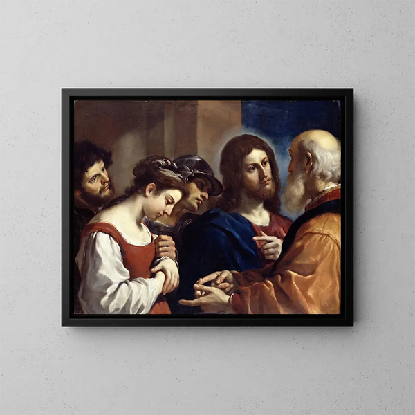 Die ehebrecherische Frau - Guercino — gerahmtes Bild an der Wand