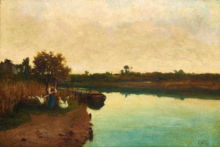 Guglielmo Ciardi - Venice a Girl with Geese on the Banks of the Sile River.webp