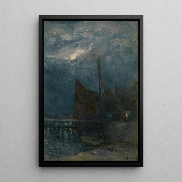 Eingang eines nächtlichen Hafens - Guillaume Vogels — gerahmtes Bild an der Wand