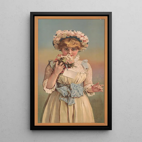 Junge Frau, die eine Bluse riecht - Gumpert Bros — gerahmtes Bild an der Wand