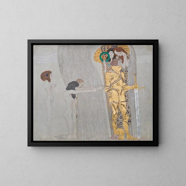 Freske von Beethoven: Das Leiden der schwachen Menschheit und Das gut bewachte Stärkere, Flügel 3 Seitenwand links - Gustav Klimt — gerahmtes Bild an der Wand