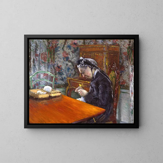Mademoiselle Boissière tricotant - Gustave Caillebotte — gerahmtes Bild an der Wand