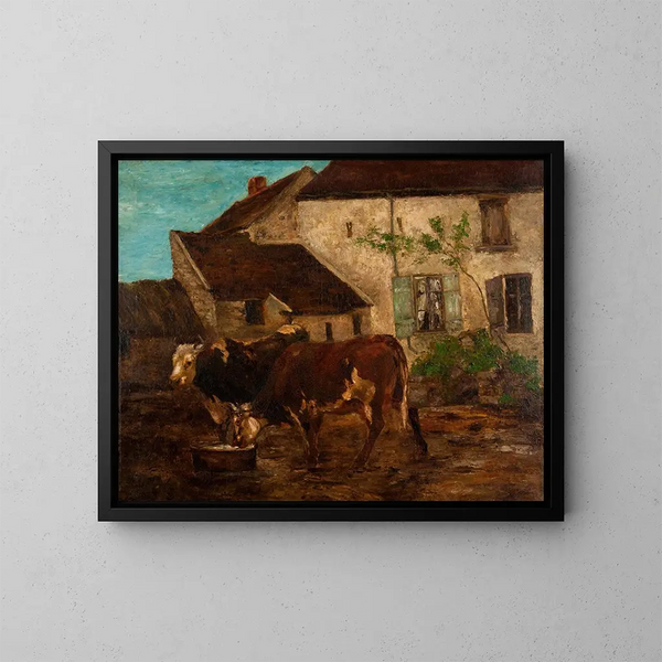 Am Wassertränke - Gustave Courbet — gerahmtes Bild an der Wand