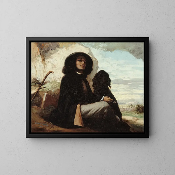 Selbstporträt mit einem schwarzen Hund - Gustave Courbet — gerahmtes Bild an der Wand