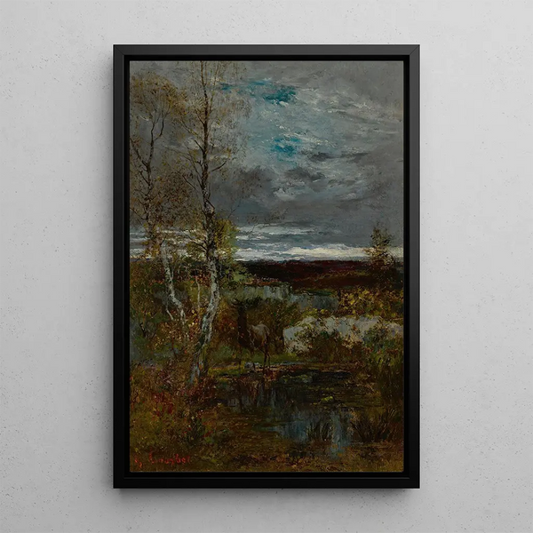 Hirsch am Teich - Gustave Courbet — gerahmtes Bild an der Wand