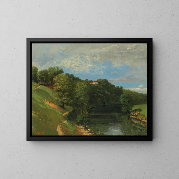 Château am Flussufer - Gustave Courbet — gerahmtes Bild an der Wand