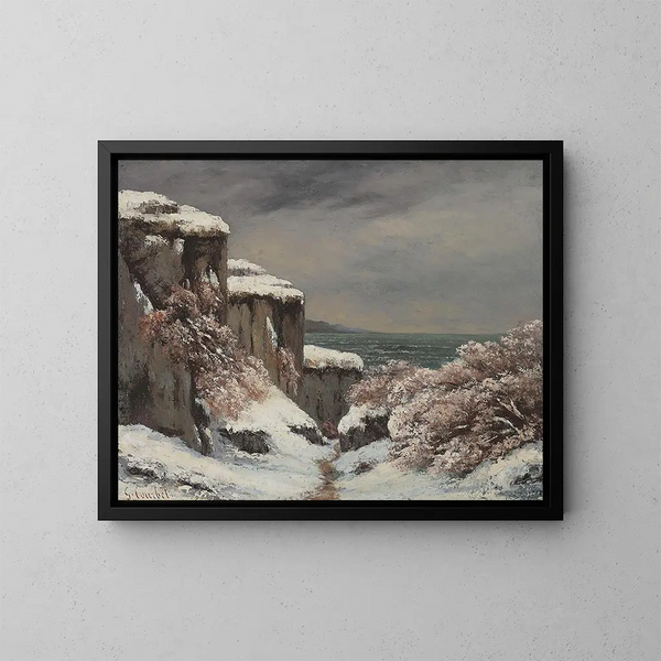 Klippen am Meeresspiegel unter Schnee - Gustave Courbet — gerahmtes Bild an der Wand