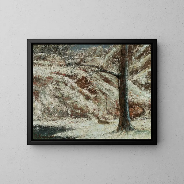 Reh im Schnee im Wald - Gustave Courbet — gerahmtes Bild an der Wand