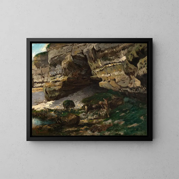 Felslandschaft mit Hirschen - Gustave Courbet — gerahmtes Bild an der Wand