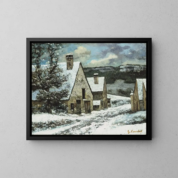 Dorf am Winterufer - Gustave Courbet — gerahmtes Bild an der Wand