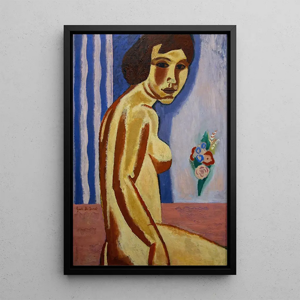 Frau nackt mit Blumenstrauß - Gustave De Smet — gerahmtes Bild an der Wand