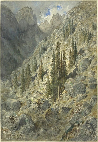 Gustave Dor - An Alpine Valley with Trees and Boulders.webp