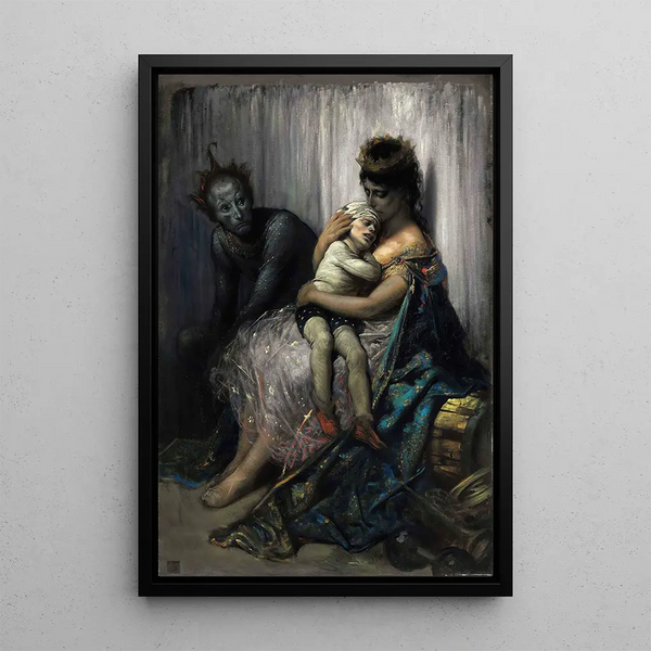 Die Familie des Artisten, das verletzte Kind - Gustave Doré — gerahmtes Bild an der Wand