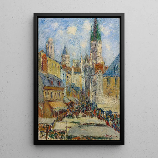 La Place de la Basse Vieille Tour und der Markt auf der Place Rue de l'Épicerie - Gustave Loiseau — gerahmtes Bild an der Wand