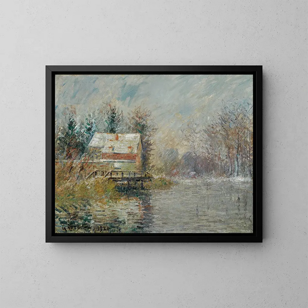 Haus am Wasserufer, Schneeeffekt - Gustave Loiseau — gerahmtes Bild an der Wand