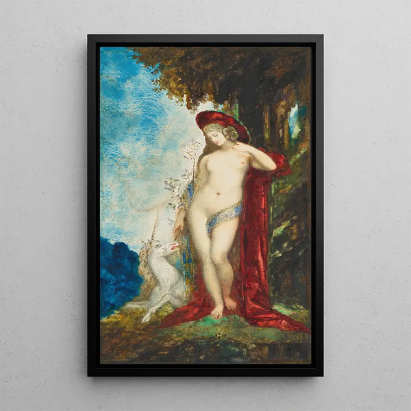 Frau und Einhorn - Gustave Moreau — gerahmtes Bild an der Wand