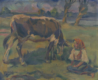 Eine kleine Mädchen mit einer Kuh - Gustav Mahler — Ansicht des Kunstwerks
