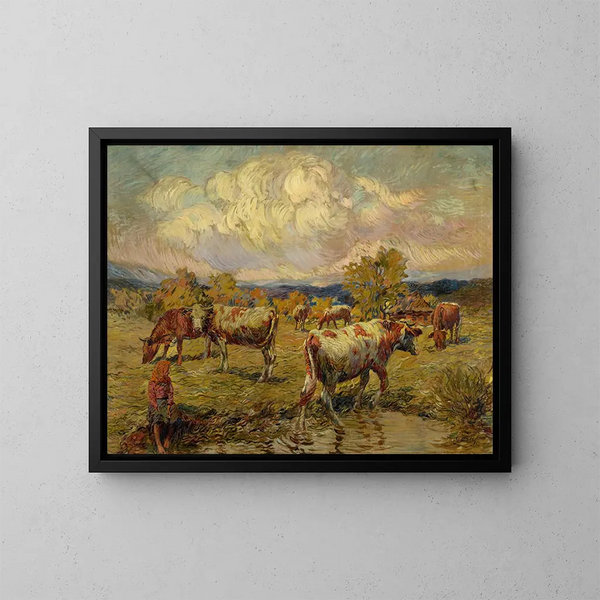 Kühe beim Weiden - Gustav Mahler — gerahmtes Bild an der Wand