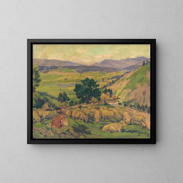 Landschaft mit Schafen - Gustav Mahler — gerahmtes Bild an der Wand