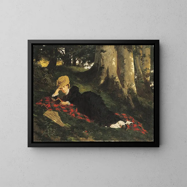 Frau liest in einem Wald - Gyula Benczúr — gerahmtes Bild an der Wand