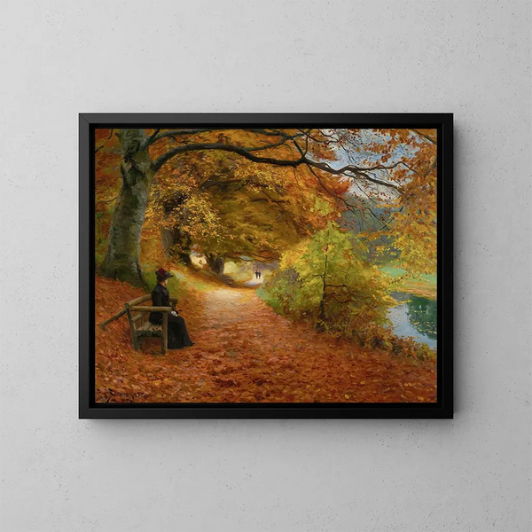 Sentier boisé en automne - Hans Andersen Brendekilde — gerahmtes Bild an der Wand