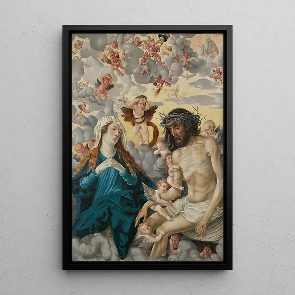 L'Homme de douleurs pleuré par Marie et les anges - Hans Baldung — gerahmtes Bild an der Wand