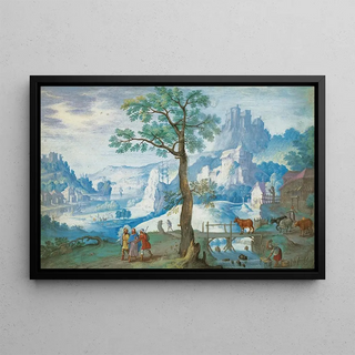 Hans Bol - Landscape With Christ On The Road To Emmaus A Woman Herding Cattle To The Right.webp