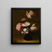 Naturstillleben mit Tulpen, Pfingstrosen, Anemonen, Hyazinthen und anderen Blumen in einer Glasvase auf einer Steinkante - Hans Bollongier — gerahmtes Bild an der Wand