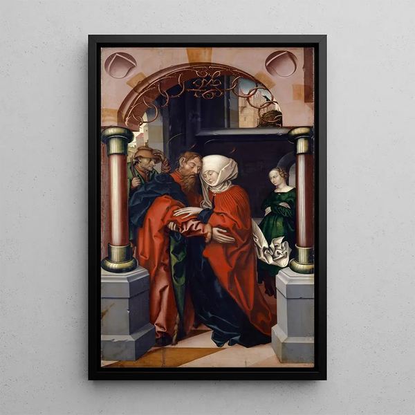 Joachim und Anne an der Goldenen Tür - Hans Fries — gerahmtes Bild an der Wand