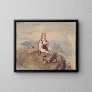 Hans Gude - Girl in mountain landscape.webp