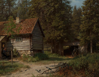 Hans Gude - Woodland cottage.webp