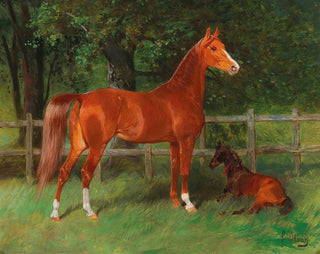 Hans Haag - Chestnut with Foal in the Meadow.webp