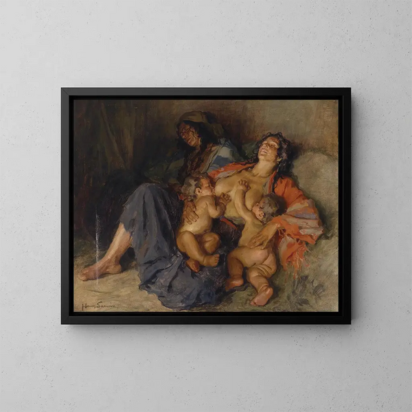 Gitanes mit ihren beiden Kindern - Hans Larwin — gerahmtes Bild an der Wand