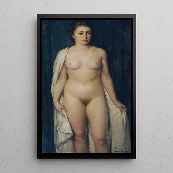 Frauenakt stehendes Gemälde - Hans Schachinger — gerahmtes Bild an der Wand