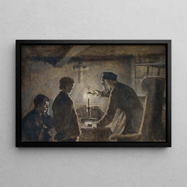 Der Hirte Søren bläst die Kerze an Silvester - Hans Smidth — gerahmtes Bild an der Wand