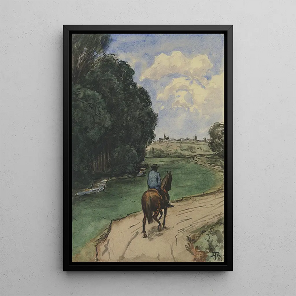 Hans Thoma's Cavalier auf einem Weg am Waldrand — gerahmtes Bild an der Wand