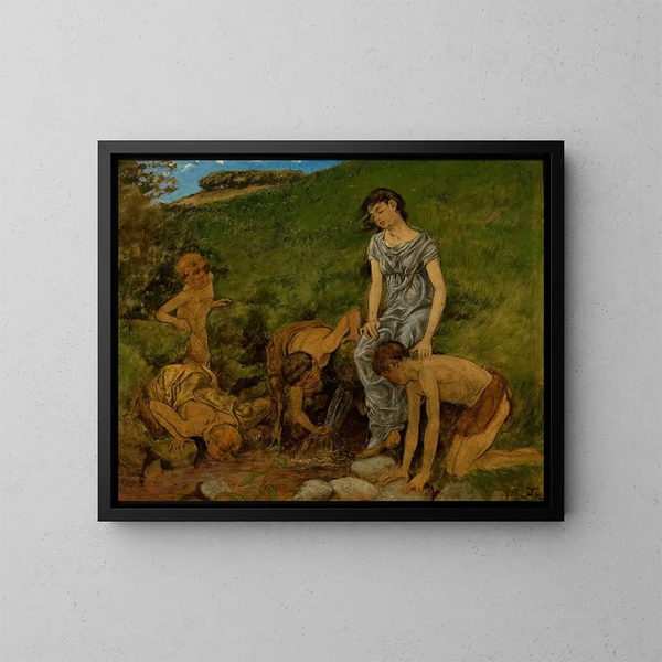 Im Frühling in der Nähe der Quelle - Hans Thoma — gerahmtes Bild an der Wand