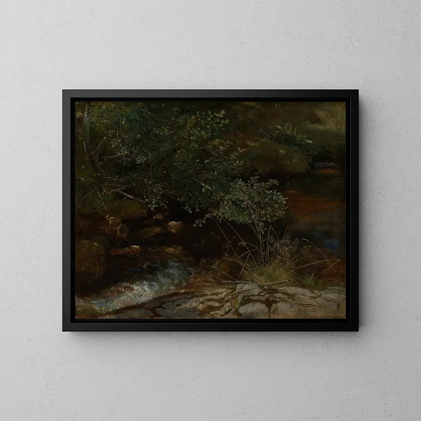 Ufer des Bachs mit Bäumen und Gräsern - Hans Thoma — gerahmtes Bild an der Wand