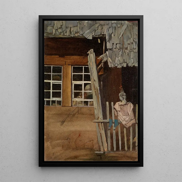 Ecken eines Bauernhauses mit Gartenzäunung und Huhn - Hans Thoma — gerahmtes Bild an der Wand