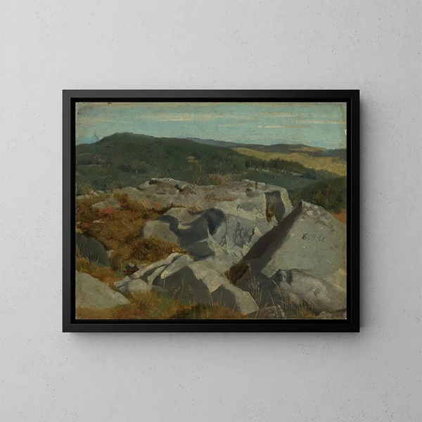 Blick auf Felsen und Gipfel - Hans Thoma — gerahmtes Bild an der Wand