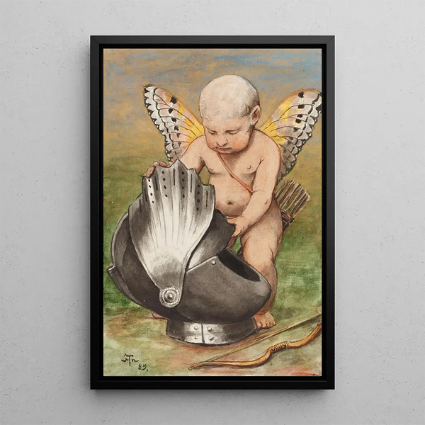 Cherub mit Helm - Hans Thoma — gerahmtes Bild an der Wand