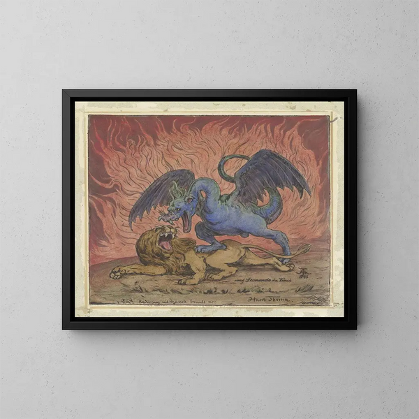 Drache und Löwe - Hans Thoma — gerahmtes Bild an der Wand