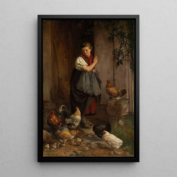 Nourrir les poules - Hans Thoma — gerahmtes Bild an der Wand