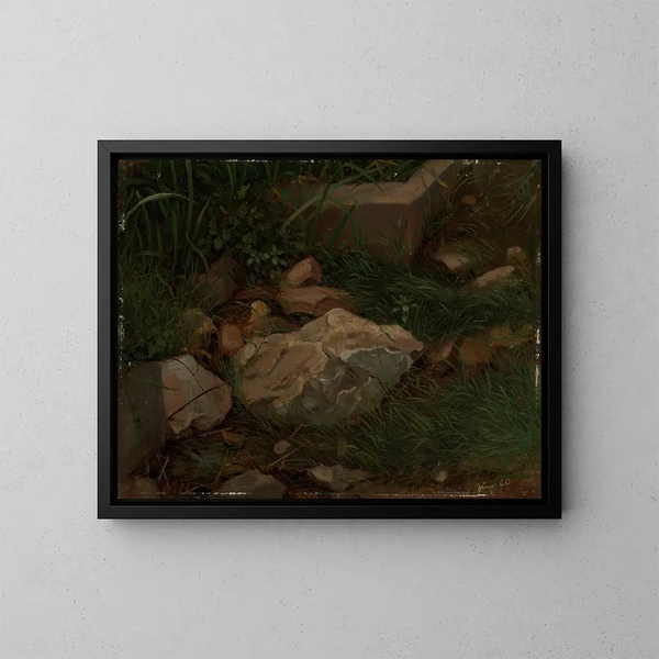 Steine im Gras - Hans Thoma — gerahmtes Bild an der Wand
