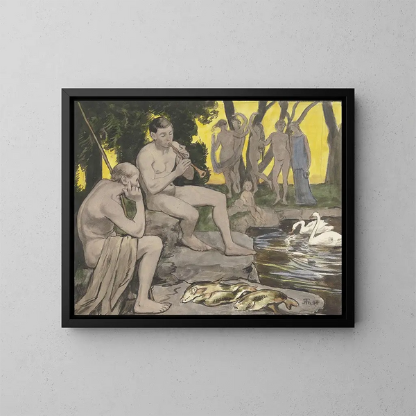 Les Champs Élysées, Nymphen tanzend - Hans Thoma — gerahmtes Bild an der Wand