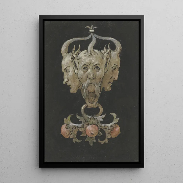 Drei Masken des Satyrs - Hans Thoma — gerahmtes Bild an der Wand