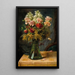 Ein Blumenstrauß mit Tulpen und Nelken in einer Glasvase mit Schmetterling - Hans Zatzka — gerahmtes Bild an der Wand