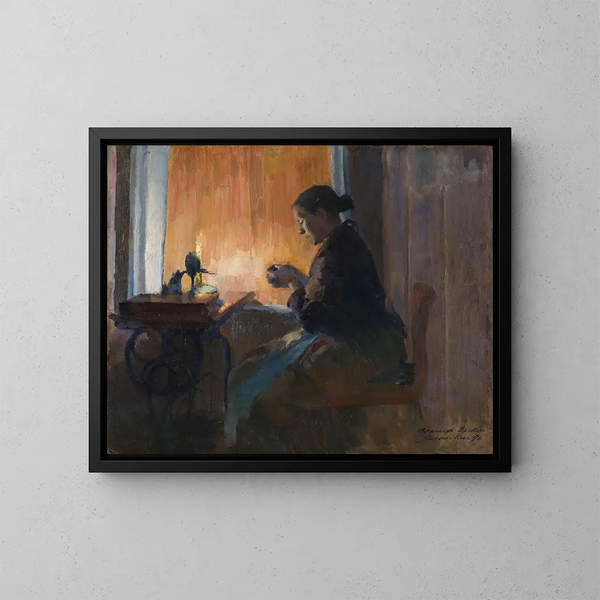 À la lumière de la lampe - Harriet Backer — gerahmtes Bild an der Wand